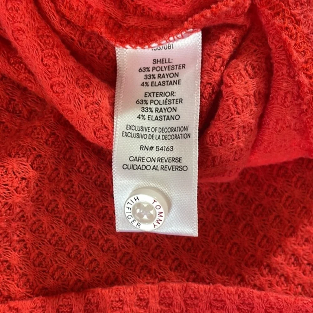 Tommy Hilfiger coral red, waffle knit drop shoulder cardigan - Picture 5 of 7